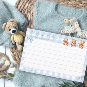We Can Bearly Wait Blue Floral Gingham Advice Card