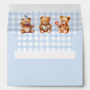 We Can Bearly Wait Blue Gingham Baby Shower Envelope