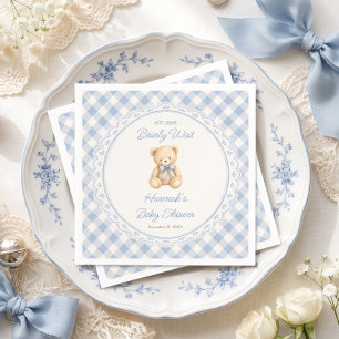 We Can Bearly Wait Blue Gingham Baby Shower Napkin