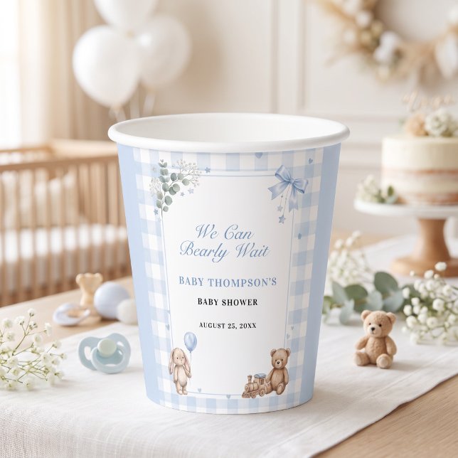 We Can Bearly Wait Blue Gingham Teddy Bear Paper Cups (We Can Bearly Wait Blue Gingham Teddy Bear Paper Cups)