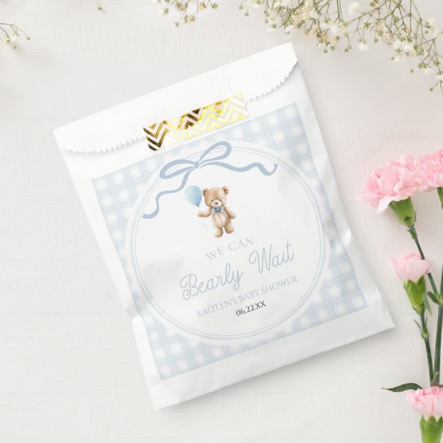 We Can Bearly Wait Blue Teddy Bear Baby Shower Favour Bag (Sealed)