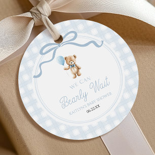 We Can Bearly Wait Blue Teddy Bear Baby Shower Favour Tags