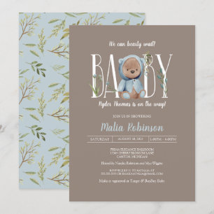 We Can Bearly Wait! Blue Teddy Bear Baby Shower In Invitation