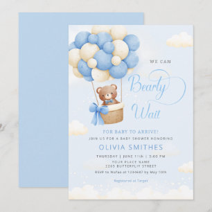 We can Bearly Wait Blue Teddy Bear Boy Baby Shower Invitation