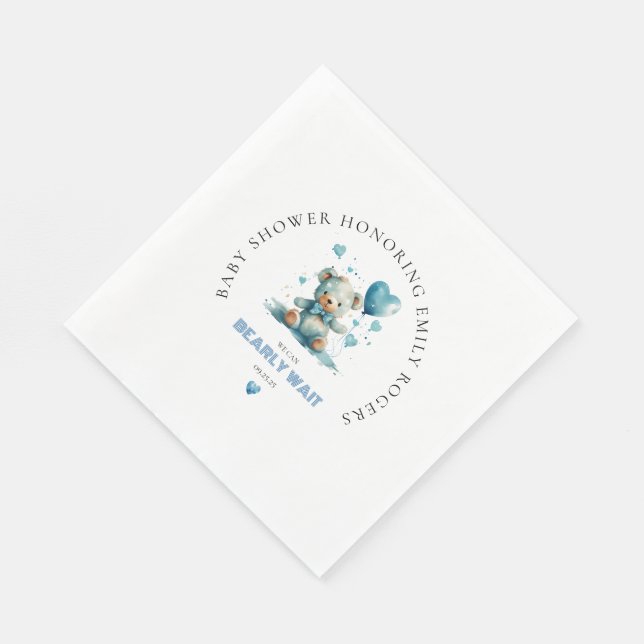 We can bearly wait Blue Teddy Bear Napkin (Corner)