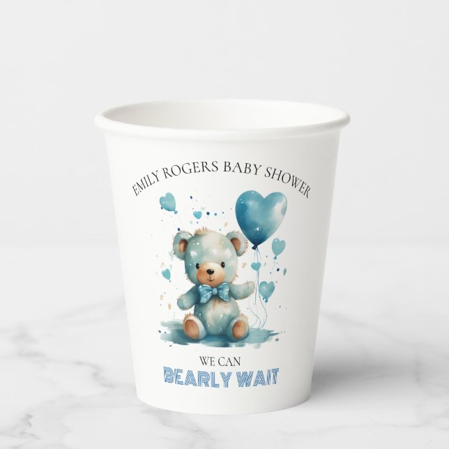 We can bearly wait Blue Teddy Bear Paper Cups (Front)