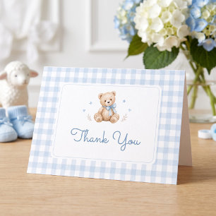We Can Bearly Wait Blue Watercolor Bear Thank You Card