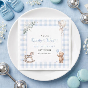 We Can Bearly Wait Blue Watercolor Boy Teddy Bear Napkin