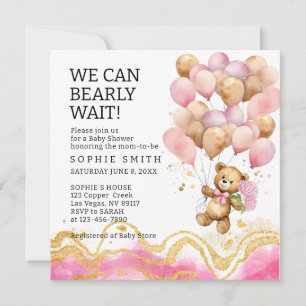 We Can Bearly Wait Blush Pink And Gold Abstract Invitation