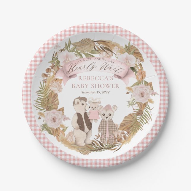 We Can Bearly Wait Boho Bear Family Baby Shower  Paper Plate (Front)