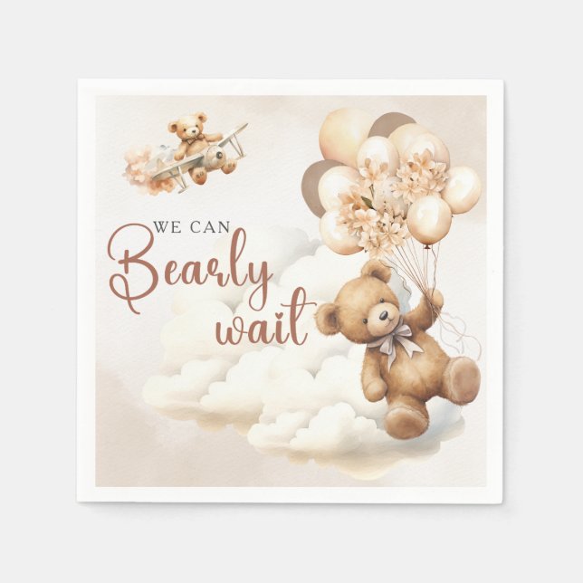 We Can Bearly Wait Boho Gender Neutral Baby Shower Napkin (Front)