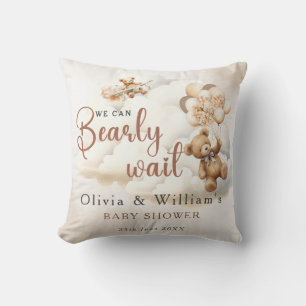 We Can Bearly Wait Boho Gender Neutral Baby Shower Throw Pillow