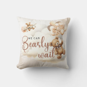 We Can Bearly Wait Boho Gender Neutral Baby Shower Throw Pillow