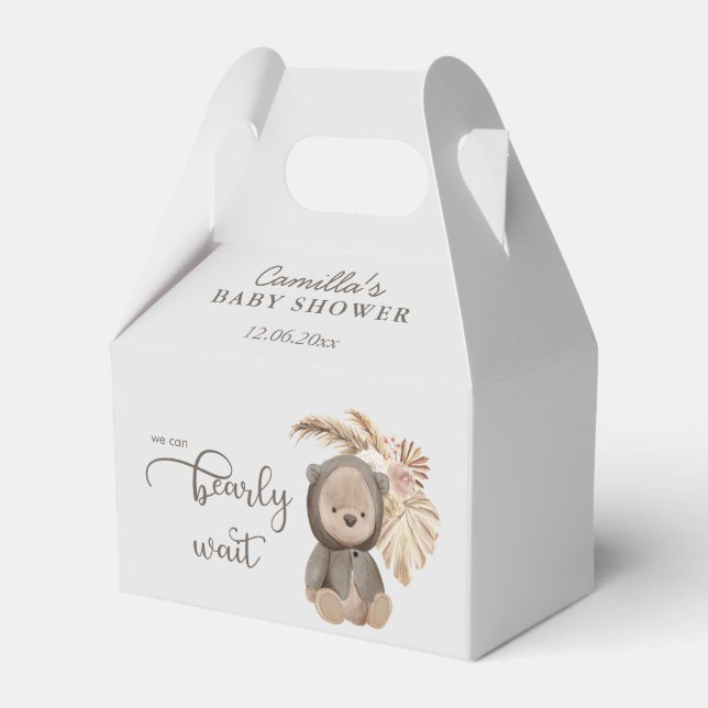 We Can Bearly Wait Boho Teddy Bear Baby Shower Favor Box (Front Side)