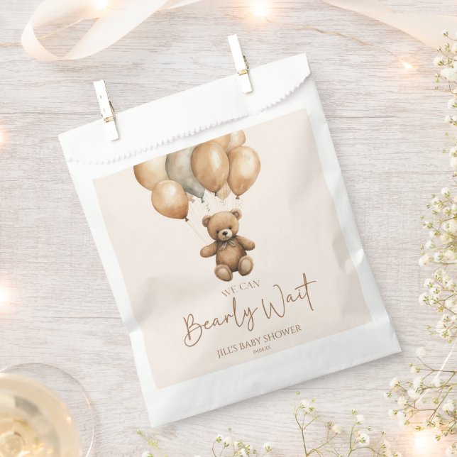 We Can Bearly Wait Boho Teddy Bear Baby Shower Favour Bag (Clipped)