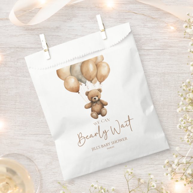 We Can Bearly Wait Boho Teddy Bear Baby Shower Favour Bag (Clipped)