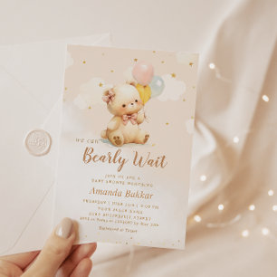 We Can Bearly Wait Boho Teddy Bear Baby Shower  In Invitation