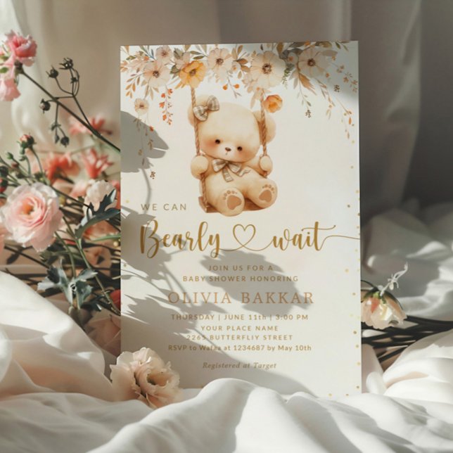 We Can Bearly Wait Boho Teddy Bear Baby Shower  Invitation (Creator Uploaded)