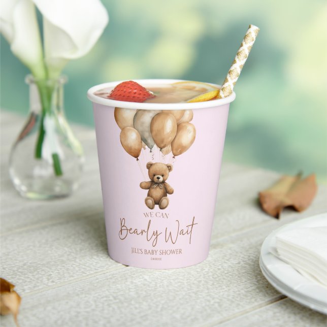 We Can Bearly Wait Boho Teddy Bear Baby Shower Paper Cups (Insitu)