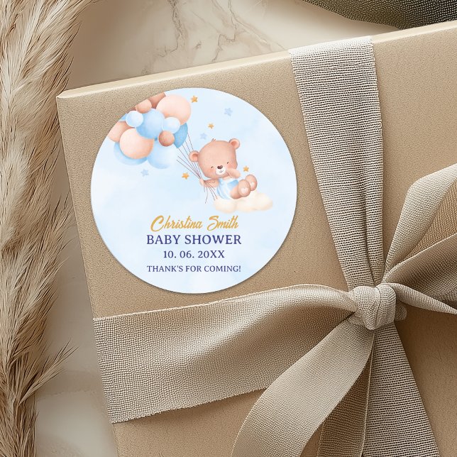 We Can Bearly Wait, Boy Baby Shower Classic Round Sticker (Creator Uploaded)