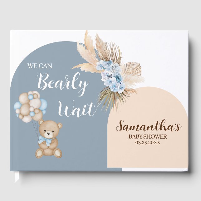 We Can Bearly Wait Boy Baby Shower Guest Book (Front)