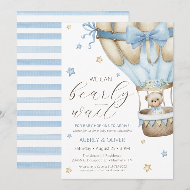 We Can Bearly Wait Boy Baby Shower Invitation (Front/Back)