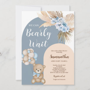 We Can Bearly Wait Boy Baby Shower Invitation