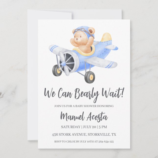 We Can Bearly Wait Boy Baby Shower Invitation (Front)