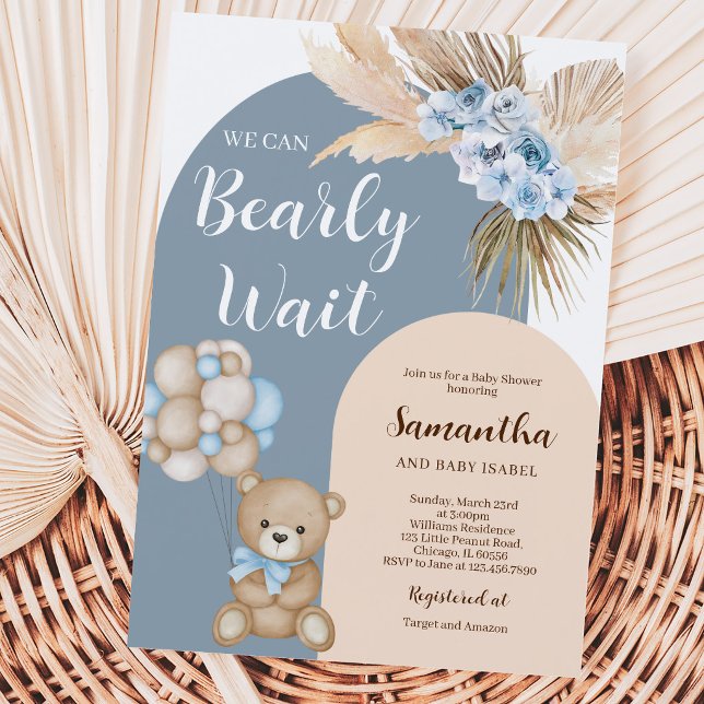 We Can Bearly Wait Boy Baby Shower Invitation (Creator Uploaded)