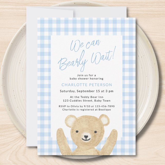 We Can Bearly Wait Boy Baby Shower  Invitation (Creator Uploaded)