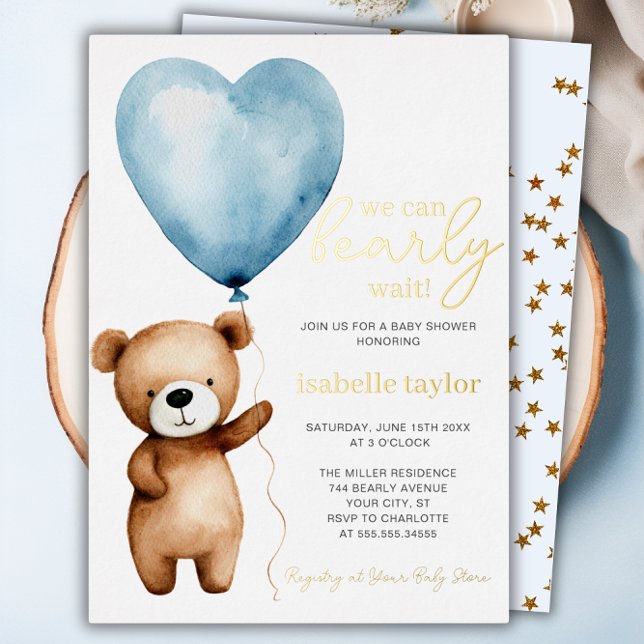 We Can Bearly Wait Boy Baby Shower Invitation (We Can Bearly Wait Boy Baby Shower Invitation Foil Invitation)