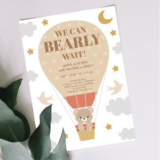 We Can Bearly Wait Boy Baby Shower  Invitation