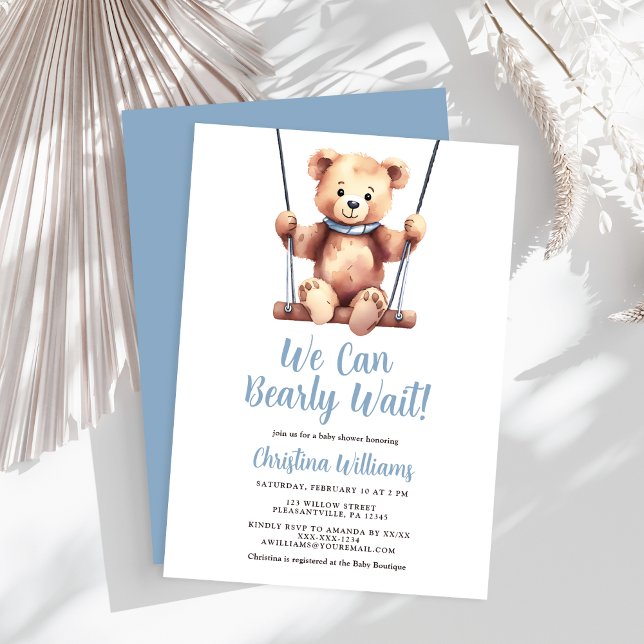 We Can Bearly Wait Boy Baby Shower Invitation (Creator Uploaded)