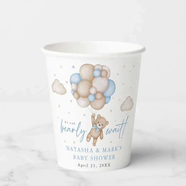 We Can Bearly Wait Boy Baby Shower Paper Cups (Back)