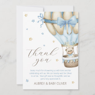 We Can Bearly Wait Boy Baby Shower Thank You Card