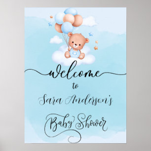We can Bearly Wait Boy Baby Shower Welcome  Poster