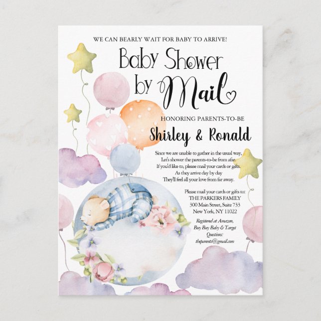 We Can Bearly Wait Boy Bear Baby Shower By Mail In Postcard (Front)