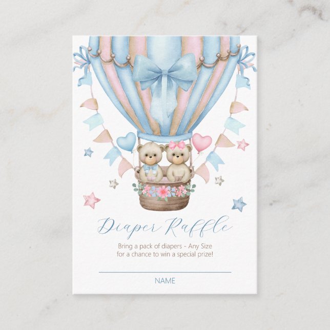 We Can Bearly Wait Boy Girl Twins Diaper Raffle Enclosure Card (Front)