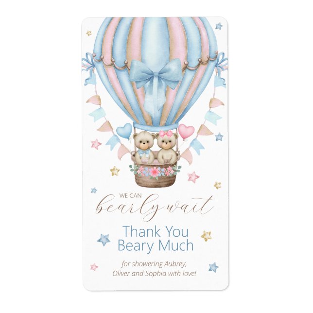 We Can Bearly Wait Boy Girl Twins Thank You (Front)