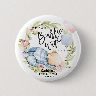 We Can Bearly Wait Boy Teddy Bear Baby Shower 2 Inch Round Button