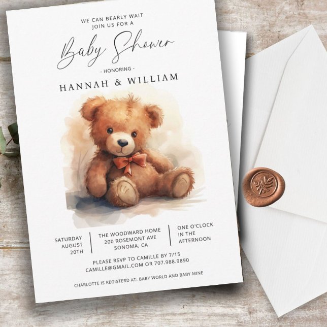 We Can Bearly Wait Boy Teddy Bear Baby Shower Invitation (Creator Uploaded)