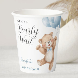 We Can Bearly Wait Boy Teddy Bear Baby Shower Paper Cups