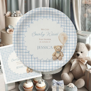 We Can Bearly Wait Boy Teddy Bear Baby Shower Paper Plate