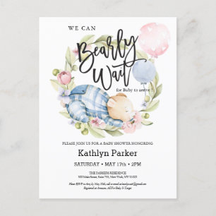 We Can Bearly Wait Boy Teddy Bear Baby Shower Postcard