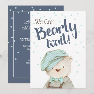 We Can Bearly Wait Boy Woodland Bear Baby Shower Invitation