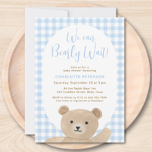 We Can Bearly Wait Boy's Baby Shower  Invitation