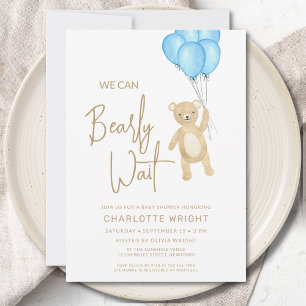 We Can Bearly Wait Boy's Baby Shower Invitation