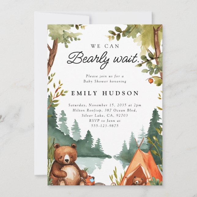 We Can Bearly Wait Camping Rustic Baby Shower Invitation (Front)