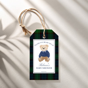 We can bearly wait classic plaid baby shower favou gift tags