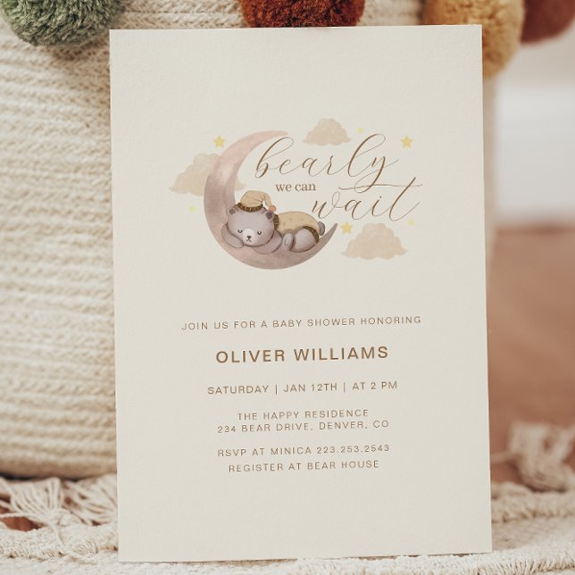 We Can Bearly Wait Cub Bear Moon Star Baby Shower Invitation (We Can Bearly Wait Cub Bear Moon Star Baby Shower Invitation)